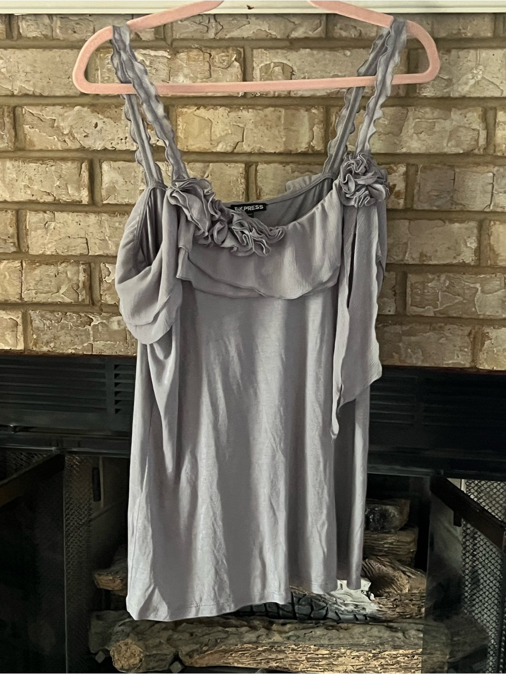 Express grey Ruffle-Detail Women's Tank Top size large NWT
